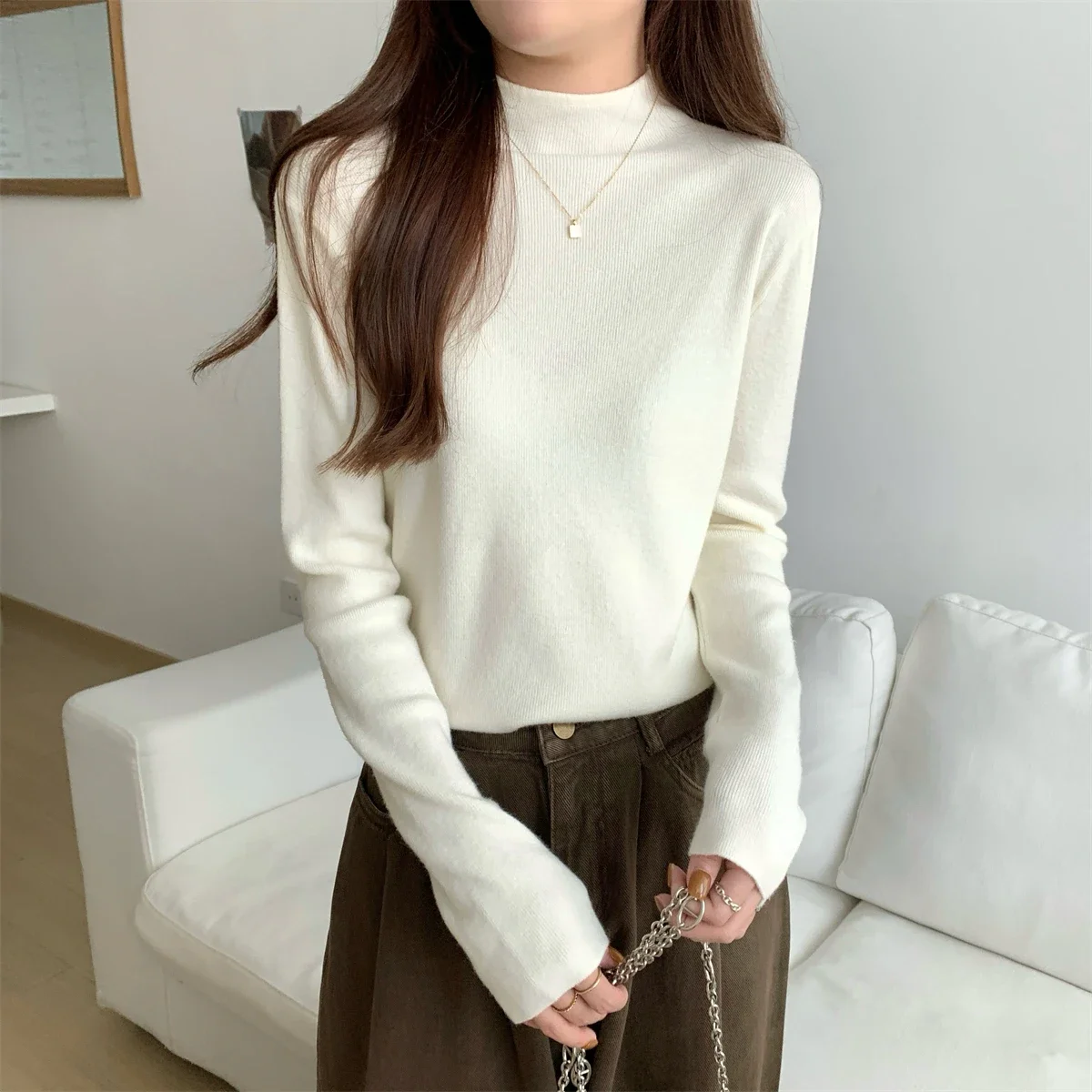 

Autumn Winter 2025 Knitted Sweaters Fashion Solid Turtleneck Pullovers Women Basic Primer Sweaters Soft Warm Pull Femme Jumper