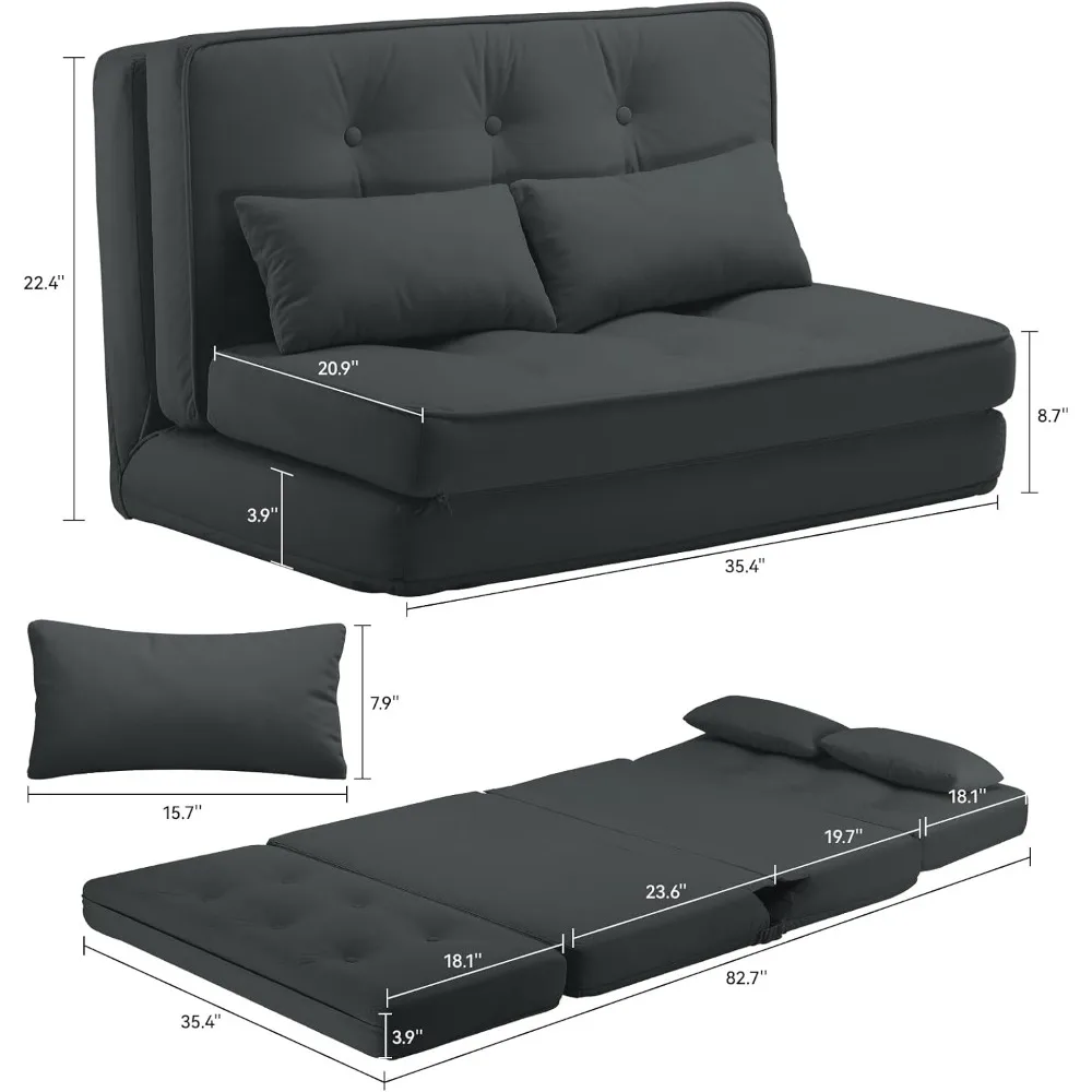 Folding Sofa Bed, Convertible Sleeper Chair with Pillows, Fold Out Chair Bed & Fabric Floor Couch,Foldable Mattress with Adjust