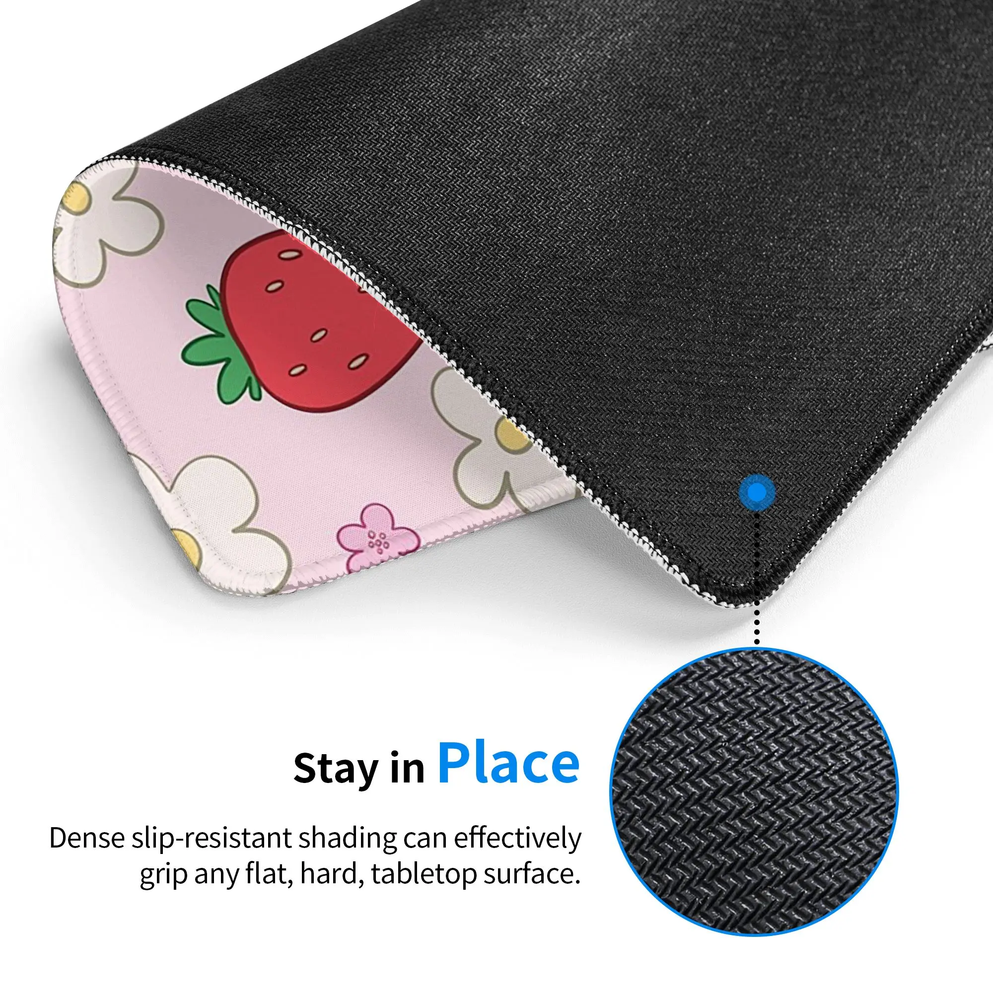 Strawberry And Daisy Cartoon Pattern Mouse Pad Computer Keyboard Mouse Mat Gamer Laptop Desk Mat Office Accessories Table Mats