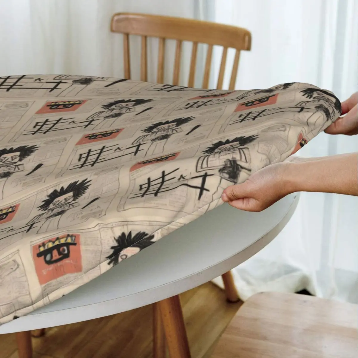 Newspaper Sketch Book Waterproof Round Tablecloth Oilproof Table Cloth for Kitchen Events Dining Table Cover