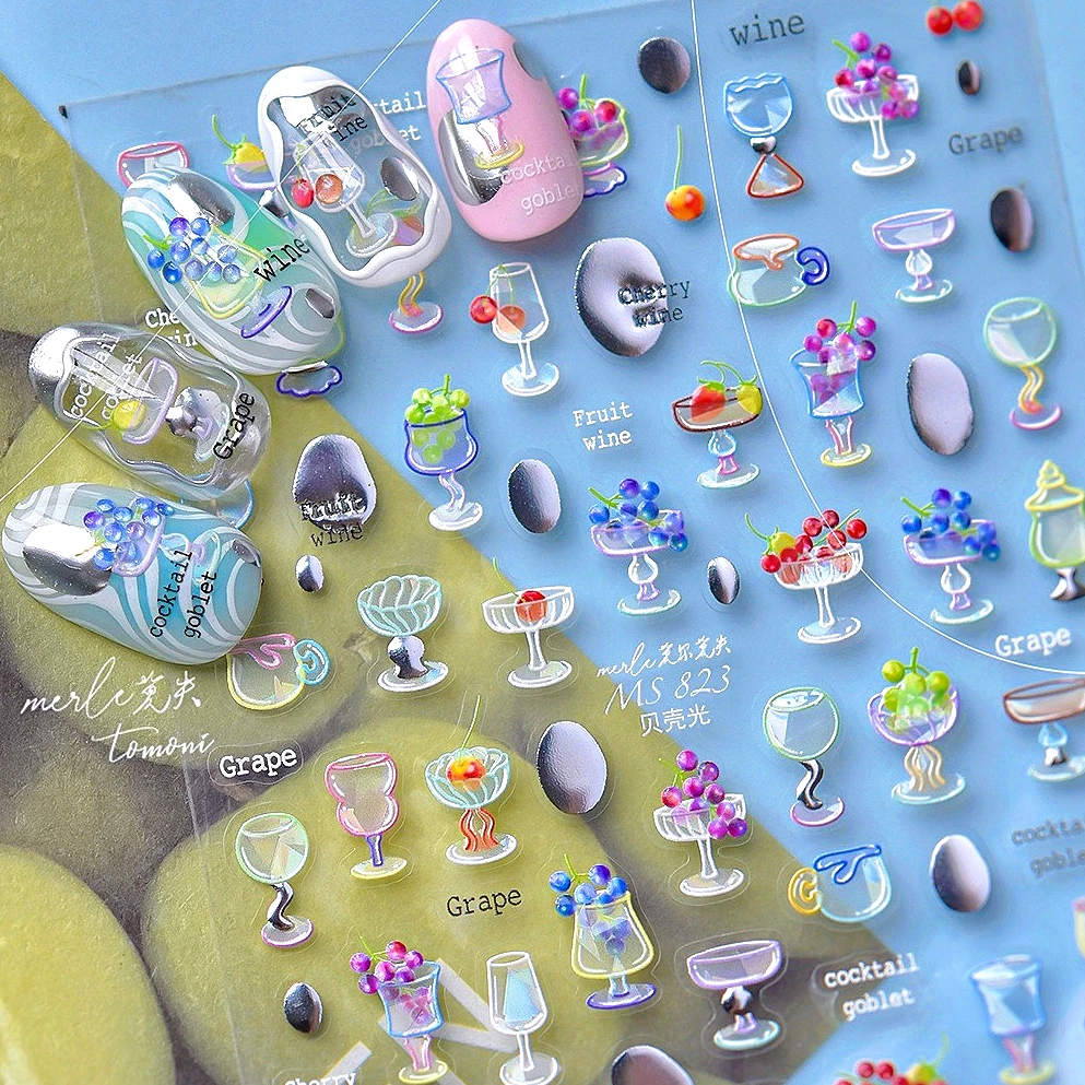 

Colorful Summer Cold Drinks Fruits Grape Cherry Silver Irregular Bikini Beach Watermelon Hat Koi Fish Nail Art Stickers Decals