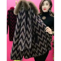 High End Imitation Mink Fleece Warm Wool Coat Middle Aged Elderly Mother Winter Jacket Thicken Knitted Cardigan Woolen Outwear