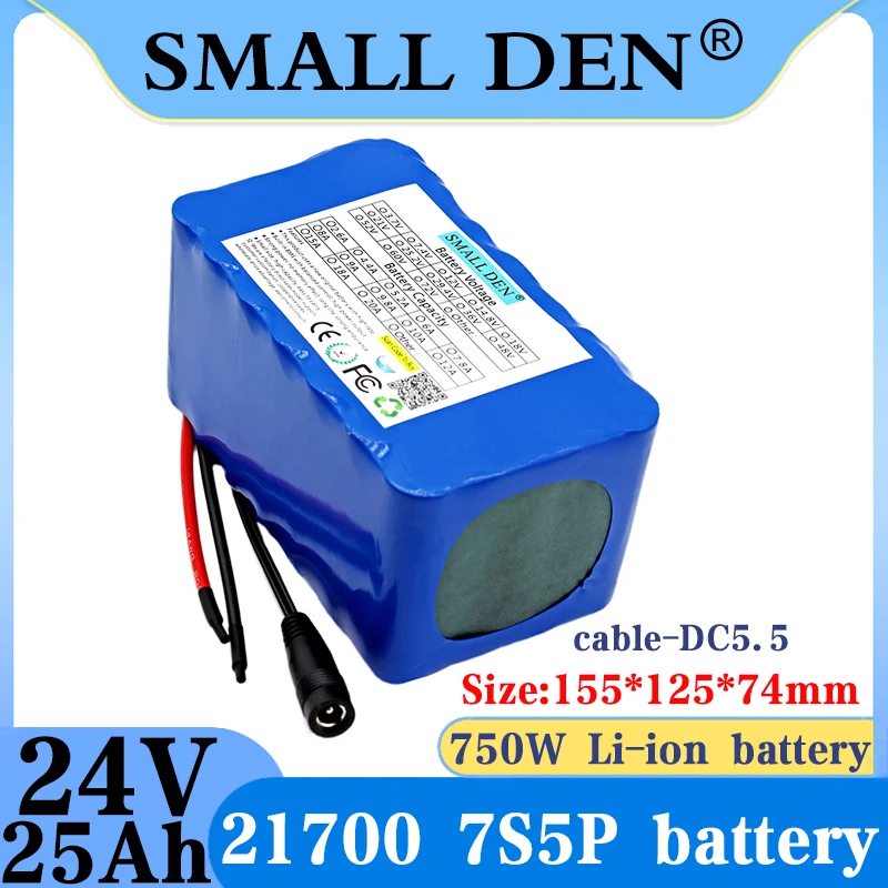 

New2024 24V 25ah 7S5P 21700 lithium-ion battery pack with built-in BMS 750W motor,high-power rechargeable battery,large capacity