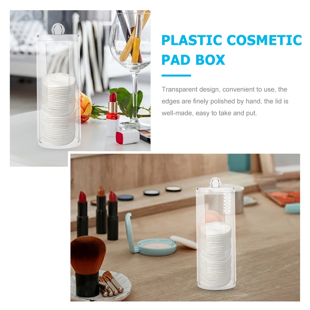 

2Pcs Round Cotton Storage Box Transparent Organizer Plastic Makeup Cotton Pad Holder Dustproof Bathroom Storage Case