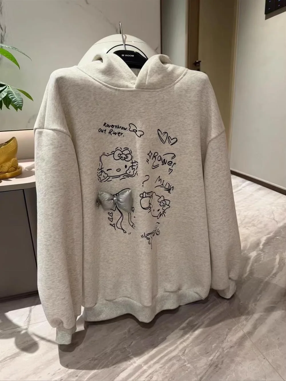 

Loose Women's Hoodie Winter Faion Comfortable Cartoon Print Fce Lined Sweatirt Casual Streetwear Sle Long Sve