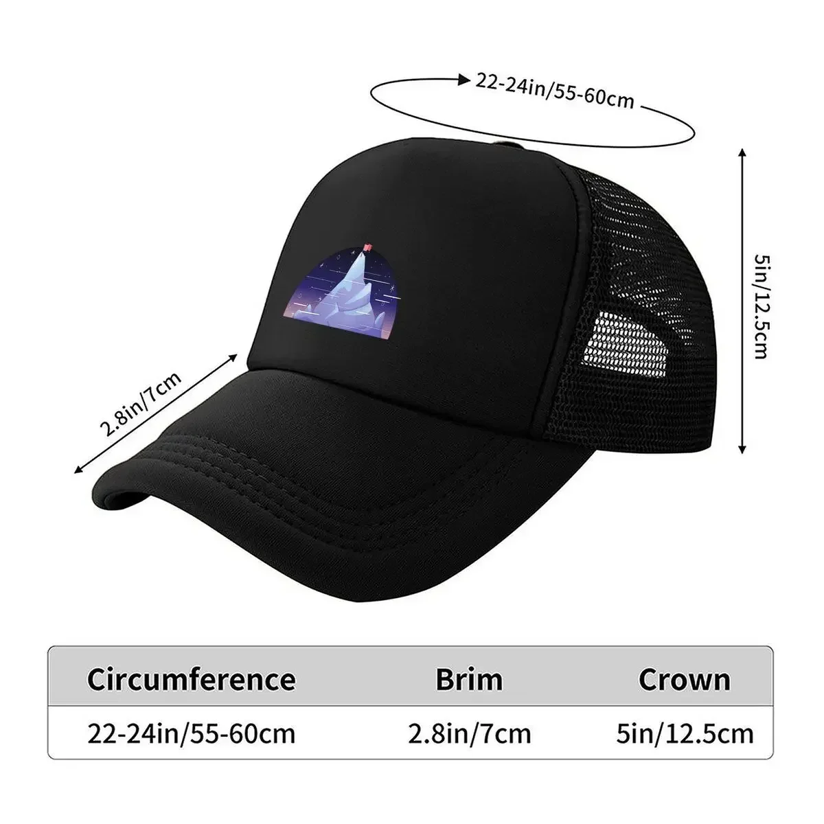 Mountain Night Nature - Inspired, Landscape Art Design Mesh Baseball Cap