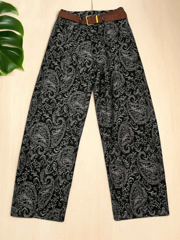 

Faionable Retro High Waist Slimming Floral Embroidery Denim Pants Straight Leg Casual Multi ket Women's Premium Jeans