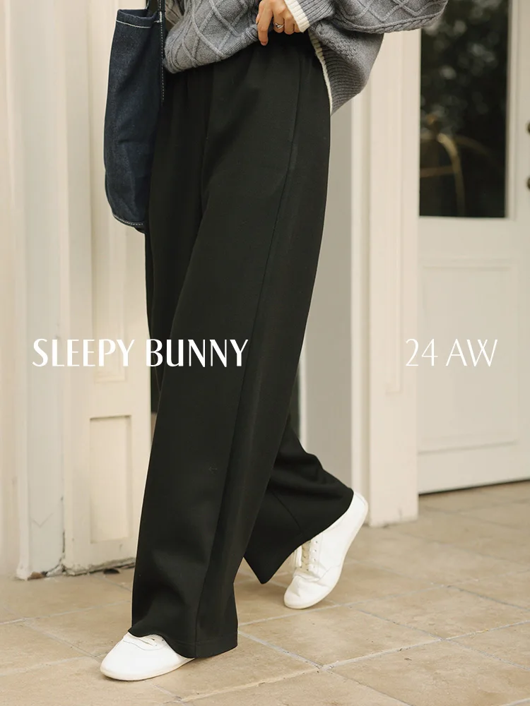 

High Waist Knit Wide Leg Pants – Loose Straight Fit, Elastic Waist, Drapey Fabric, Petite Friendly, Casual Fall Spring Trousers