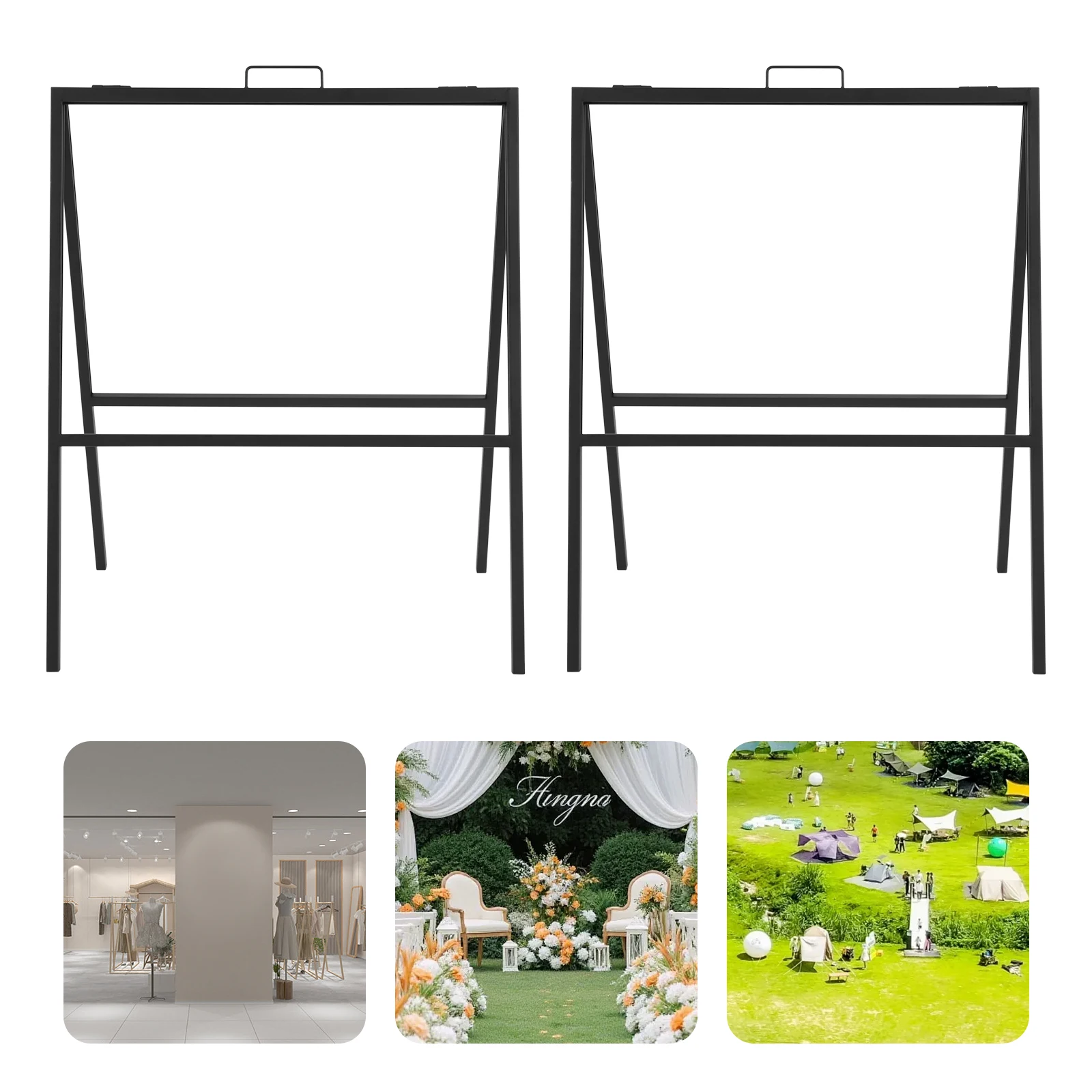 2PCS Black Heavy Duty Sidewalk Sign Holder Portable Folding Sign Holder Steel Sign Stands For Outdoor Placement