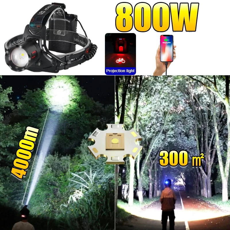 690000000LM Ultra Powerful Headlamp 3*18650 USB Rechargeable LED Headlamp Super Bright 4000M Head Flashlight Fishing Hunting