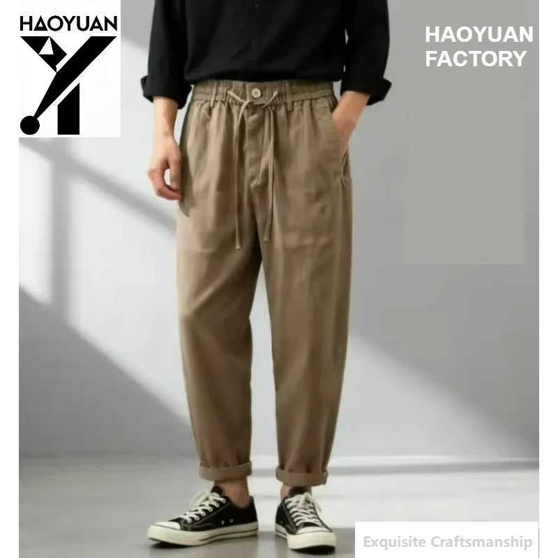 

Spring and Summer Men's Casual Pants Thin Linen Drawstring Japanese and Korean Retro Straight Leg Summer Pants