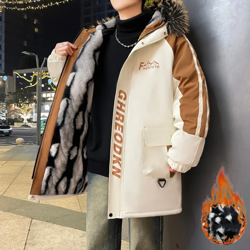 

Новое осенне-зимнее утолщенное хлопковое пальто средней длины на флисовой подкладке, модная и универсальная, стильная мужская повседневная верхняя одежда