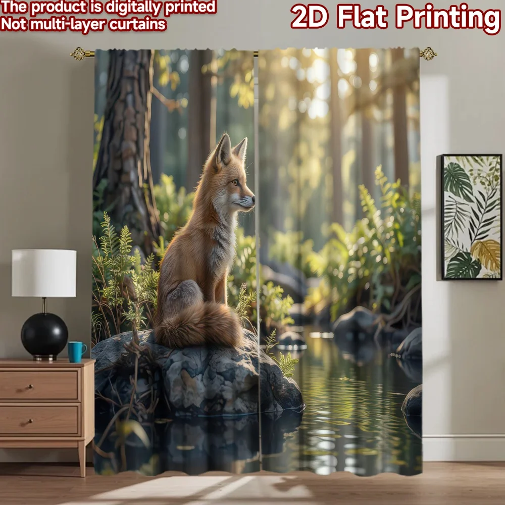

1pc 2D flat Photography Backdrop Popular Background cloth Fox by Forest Stream 100% Polyester Festive Backdrops Use for Holiday