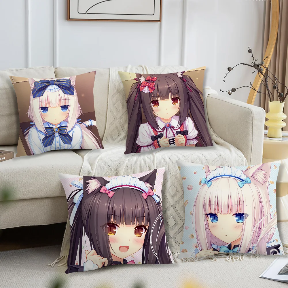 Cat Girl Cute N-Nekopara Chocola cushion For Bedroom Car Coffee Shop Room Soft and Living Room Sofa Decorative Pillow Cover Case