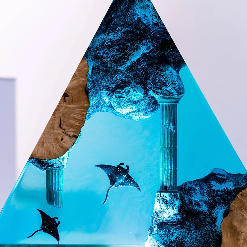 Lampa żywiczna oceaniczna, miniaturowy krajobraz dno morskie, lampka stołowa, kreatywna lampka dekoracyjna, motyw zatopionego zamku, lampka nocna, ładowanie USB