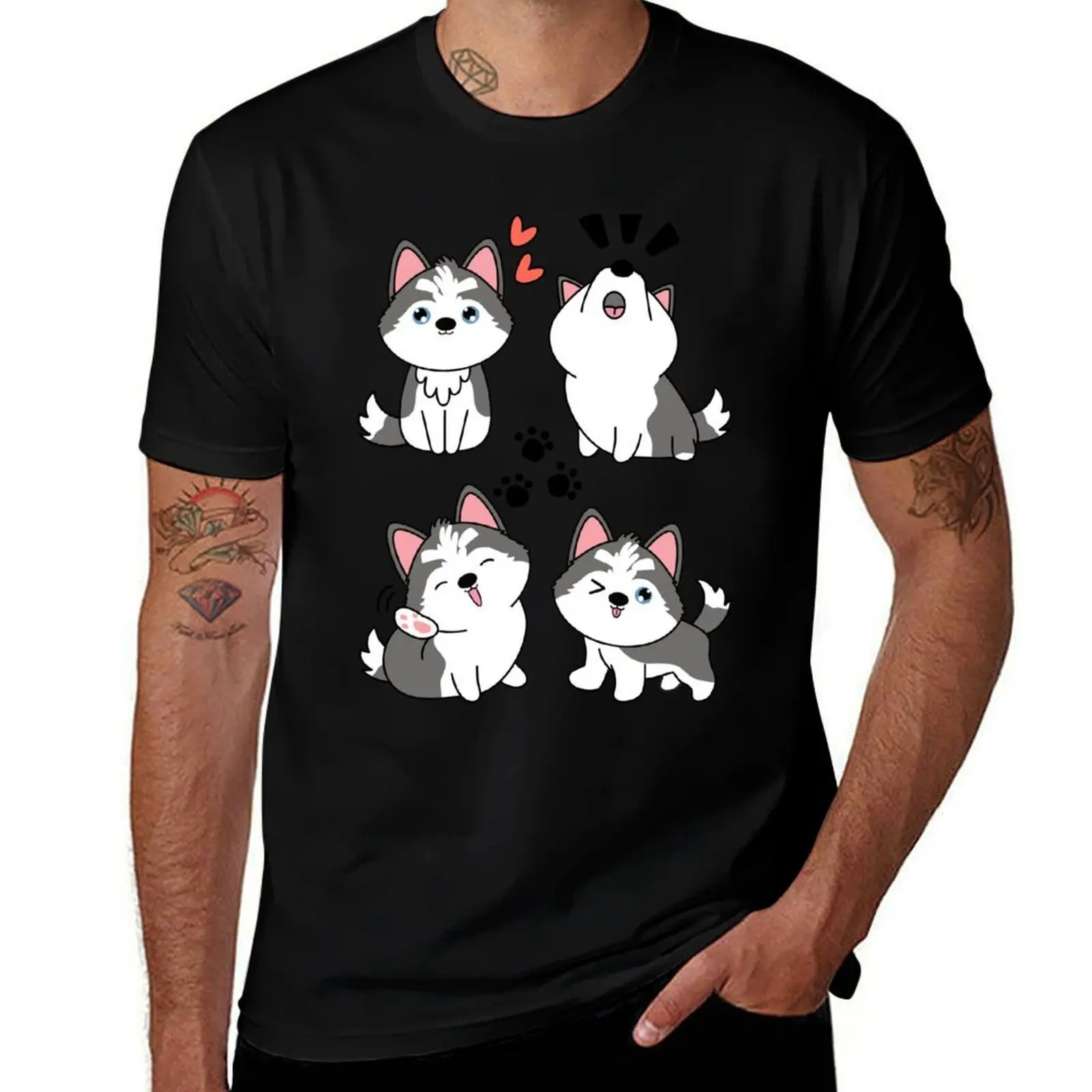 Lindo husky siberiano pomsky - Camiseta gris - Camiseta esencial de color liso