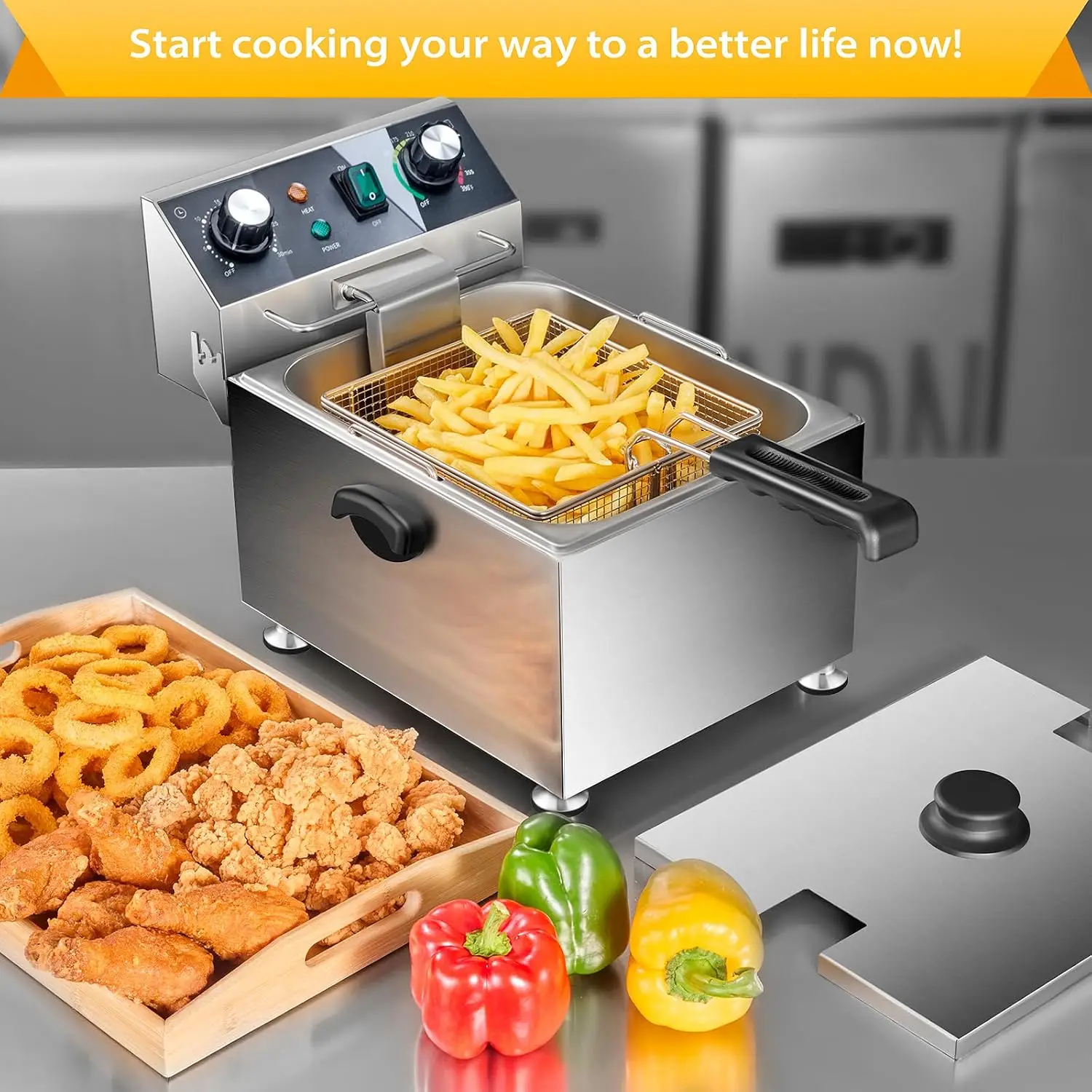 ^Electric Deep Fryer - 13L 13.7QT Commercial Deep Fryer 1800W 120V18.7Pounds withTroperature Control and Timer Large Basket