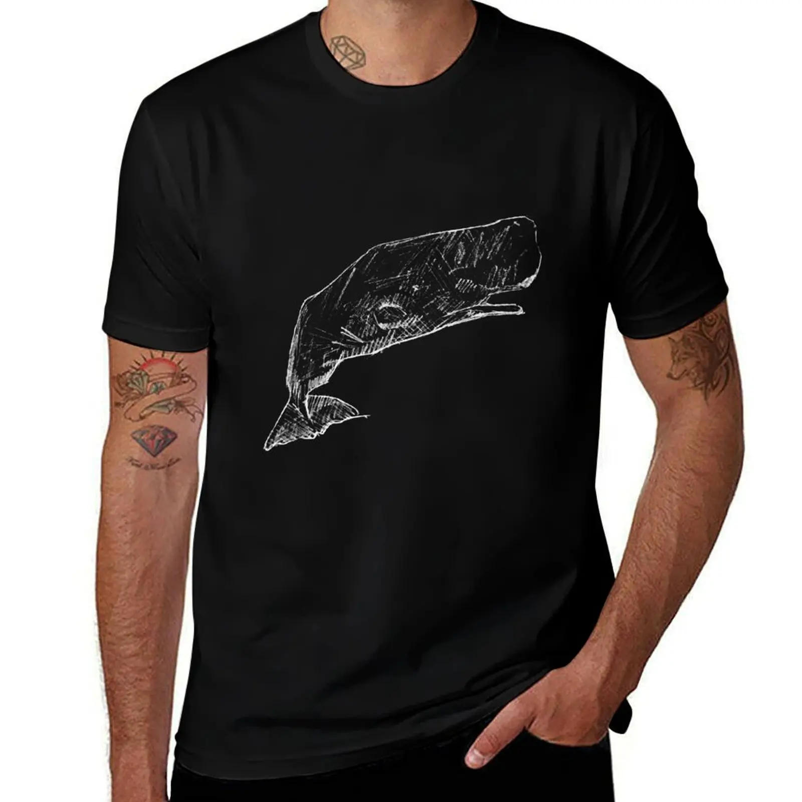 Sperm Whale Sketch White T-Shirt street wear cute tops blacks men clothing