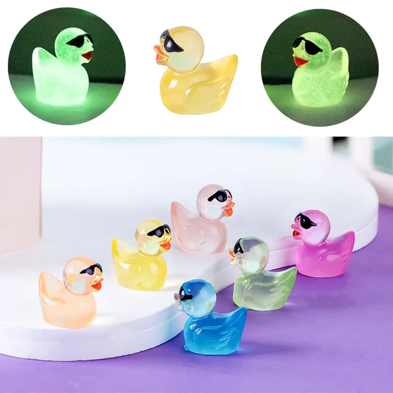 

20-50PCS Luminous Mini Ducks with Glasses Miniatures Yellow Duck Glow At Night Fairy Garden Figurines Kawaii Home Accessories