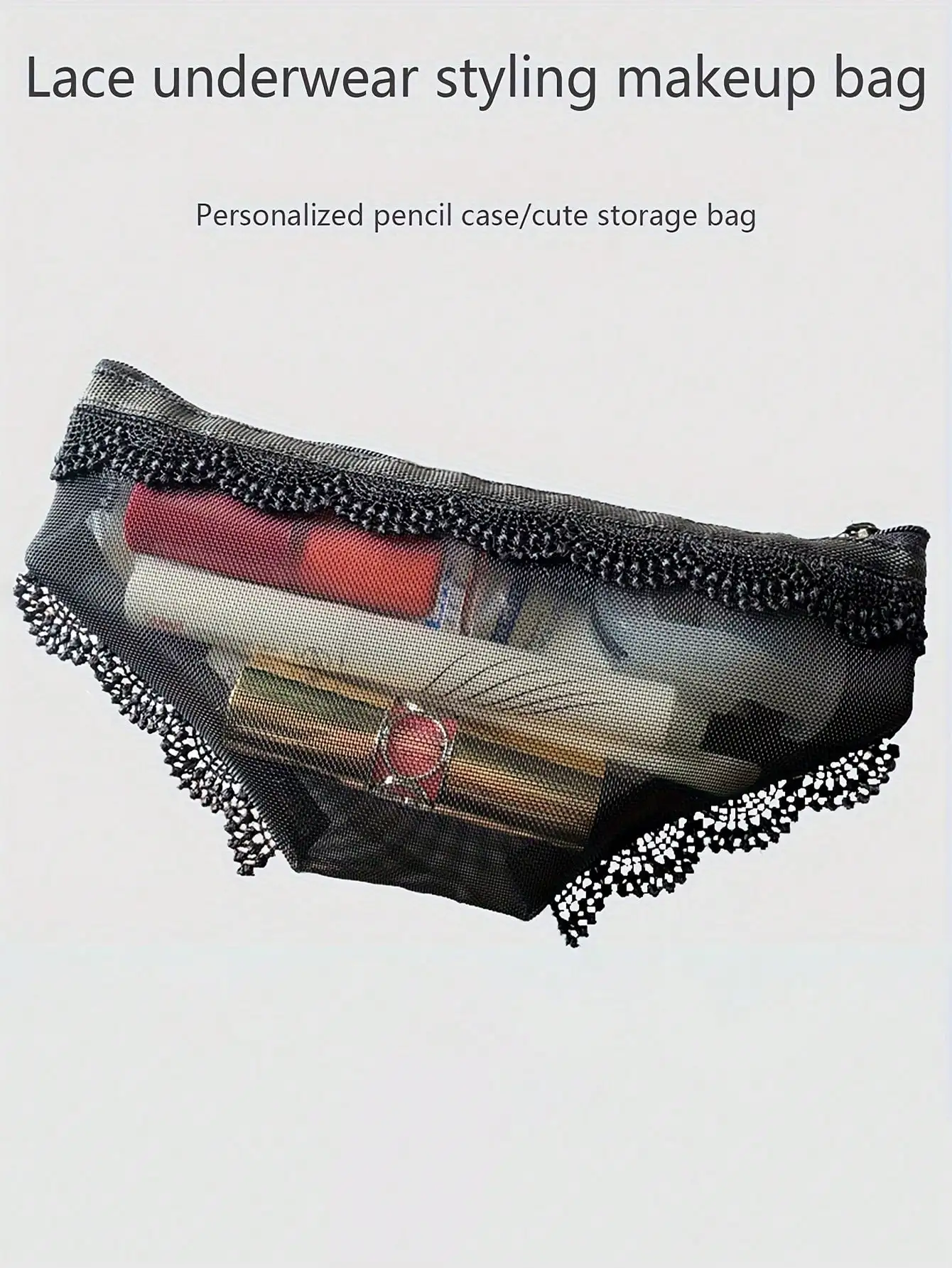 

Черная кружевная косметичка-органайзер из сетки с застежкой-молнией