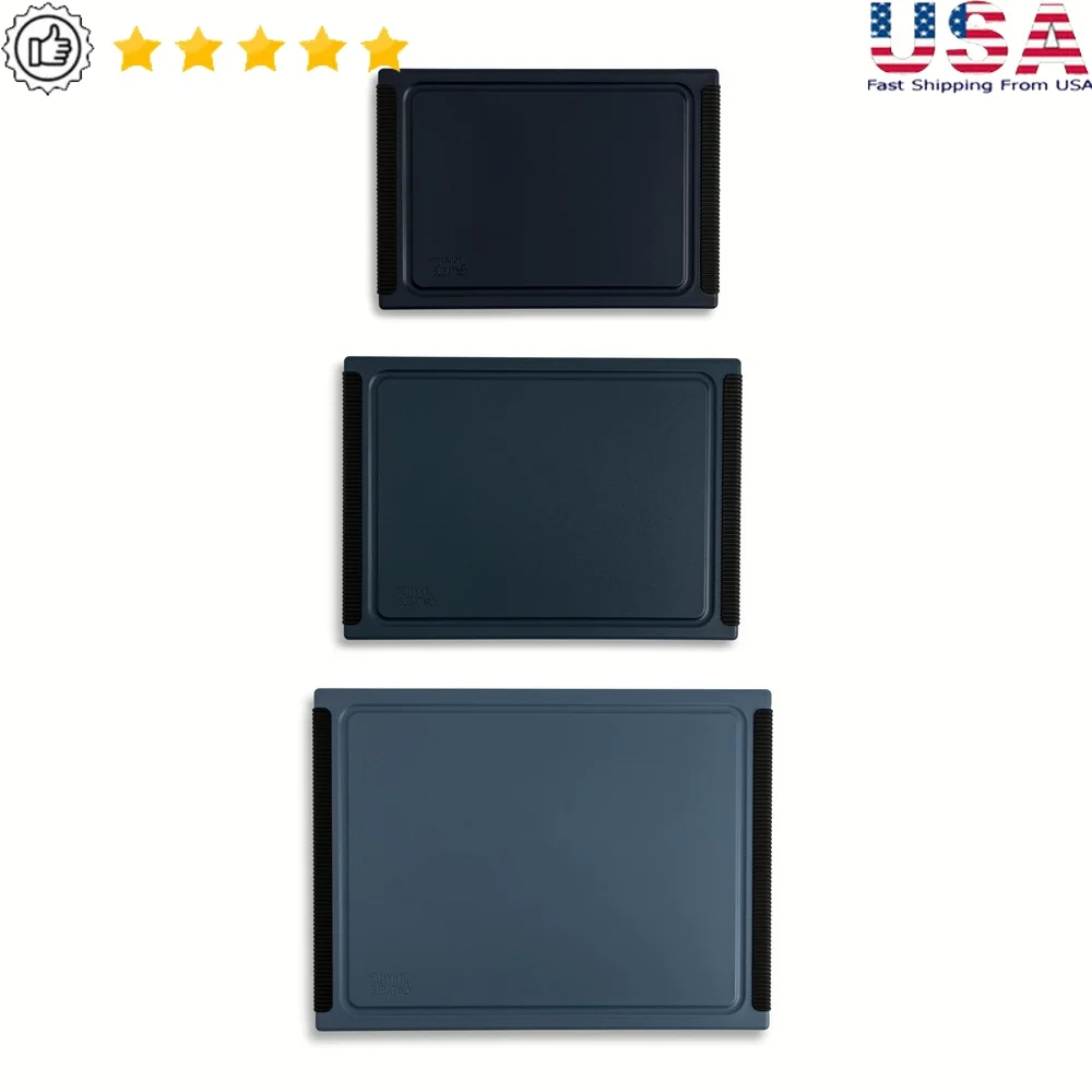 

3 Piece Poly Cutting Board Set Dual Sided Juice Wells Non Slip Grip Knife Friendly Rectangular Kitchen Prep Boards Easy Clean