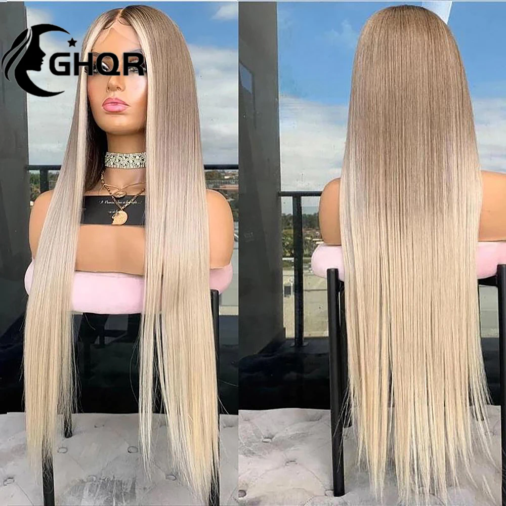 Peluca de cabello humano liso de 13x4, postizo de encaje Frontal, ombré, marrón a rubio ceniza, Hd transparente, encaje completo de 613 colores, brasileño