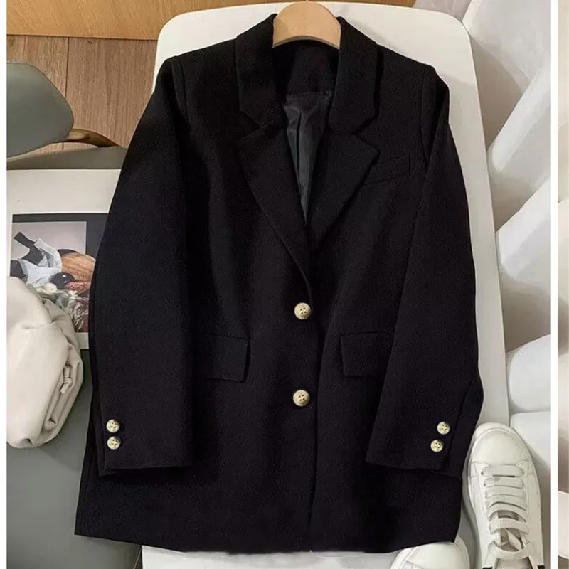 Chaqueta de traje para mujer, nueva versión coreana, estilo clásico de dos botones, azul claro, chaqueta de traje pequeña informal holgada para mujer