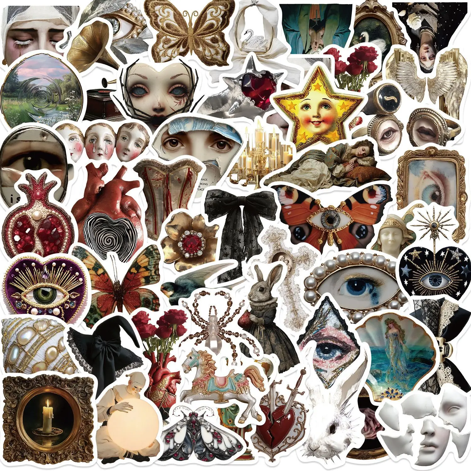 10/30/50PCS Retro European Funny PVC Sticky Sticker Aesthetic DIY Decoration Scrapbooking Phone Hand Accounting Supplies