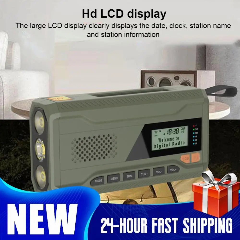 

Аварийное радио на солнечной батарее, 4500 мАч, портативное DAB FM-погодное радио с зарядным устройством для мобильного телефона, светодиодный фонарик, лампа для чтения