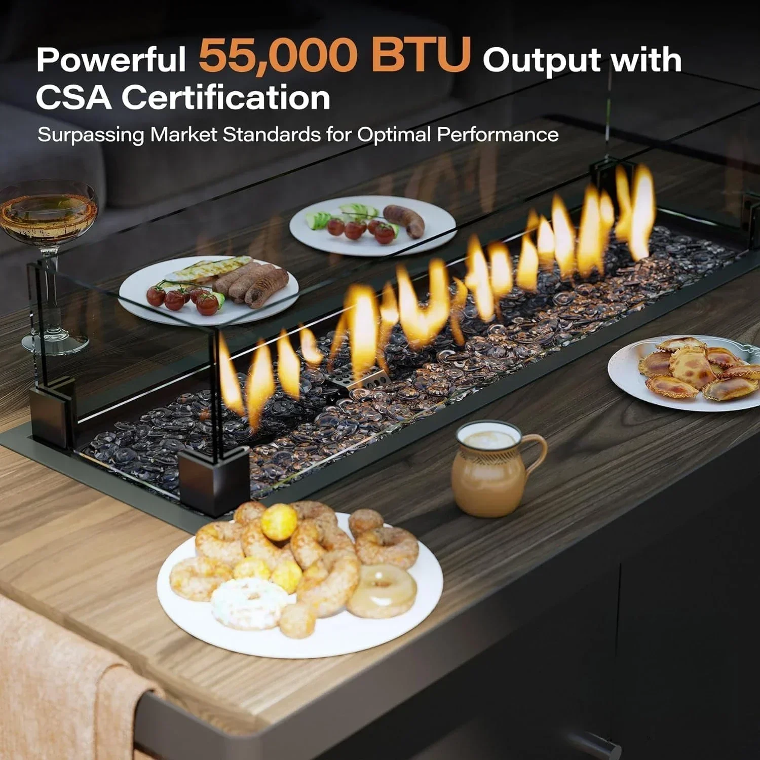 BestsellerBestseller55,000 BTU Gas Fire Pits for Outside Patio with Glass Wind Guard, Propane Fire Pit Table 43 Inch with Lid, G