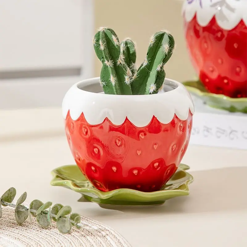 New Ceramic Strawberry Flower Pot Creative Planter for Living Room Table Minimalist Home Decor Ornament