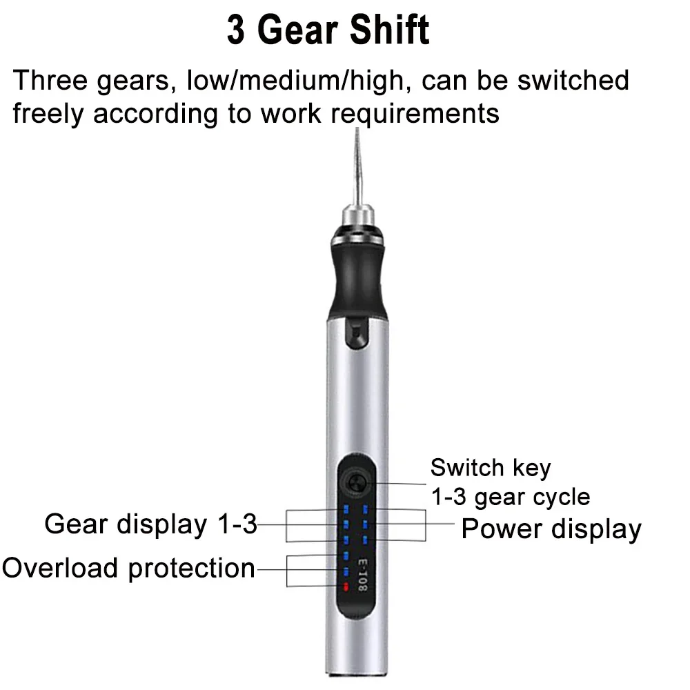 Micro Rotary Tool Lithium Battery Small Electric Grinder Electric Engraving Pen Polishing Pen Rechargeable&Plug-In Dual-Use E108