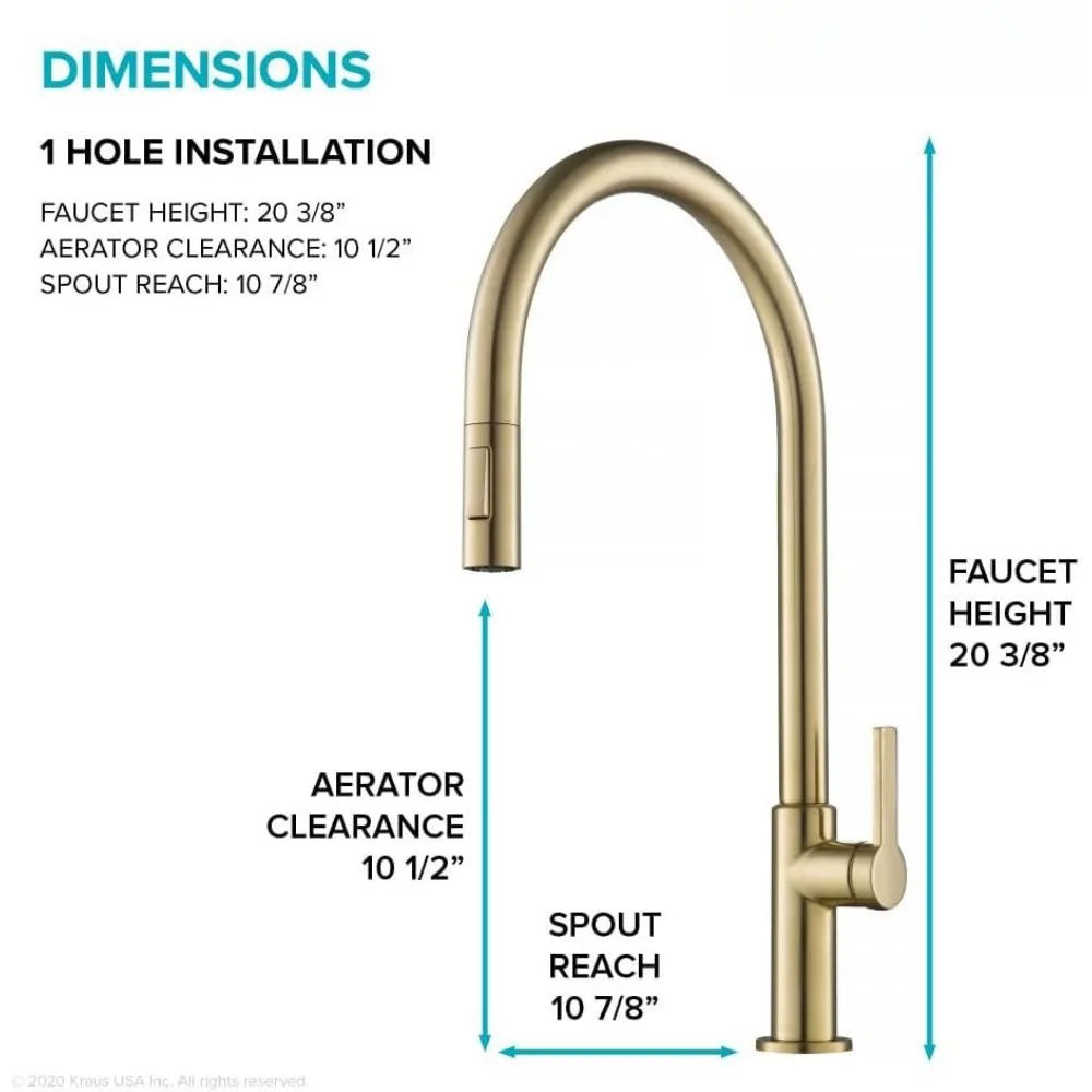 High-Arc Single Handle Pull-Down Kitchen Faucet in Spot Free Antique Champagne Bronze,‎3.5"D x 12.5"W x 20.38"H