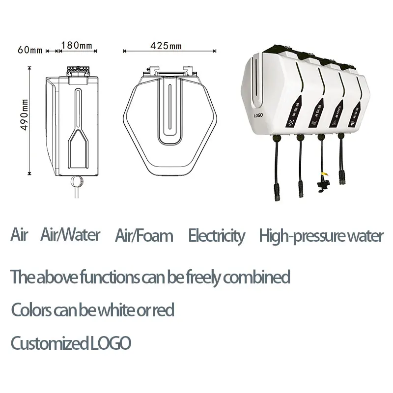 Car Wash Air/Water/Foam/Electricity/High-pressure Water Free Combination Air Hose Reel view 4