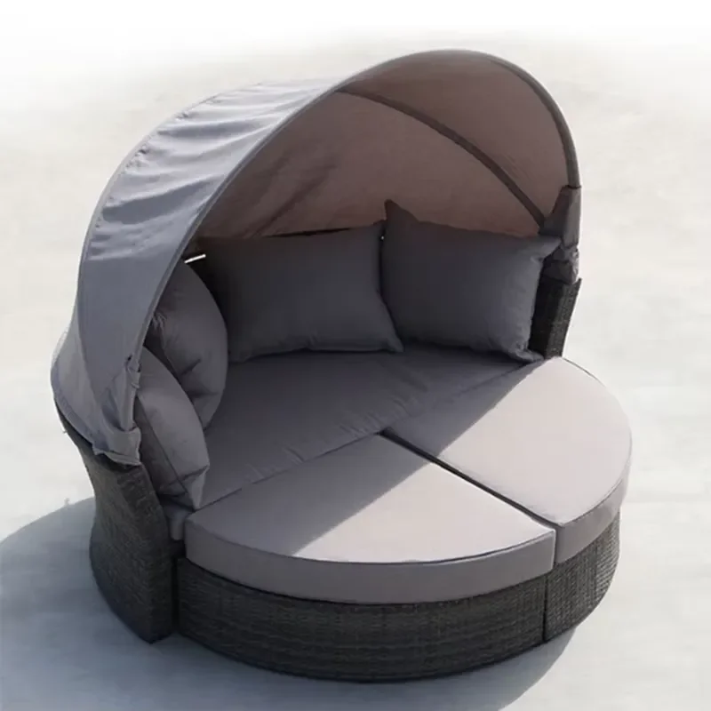 Durable Aluminum Rattan Outdoor Round Sofa Bed with Canopy for Garden Beach Hotel Villa Sun Lounger Wicker Furniture Aluminum