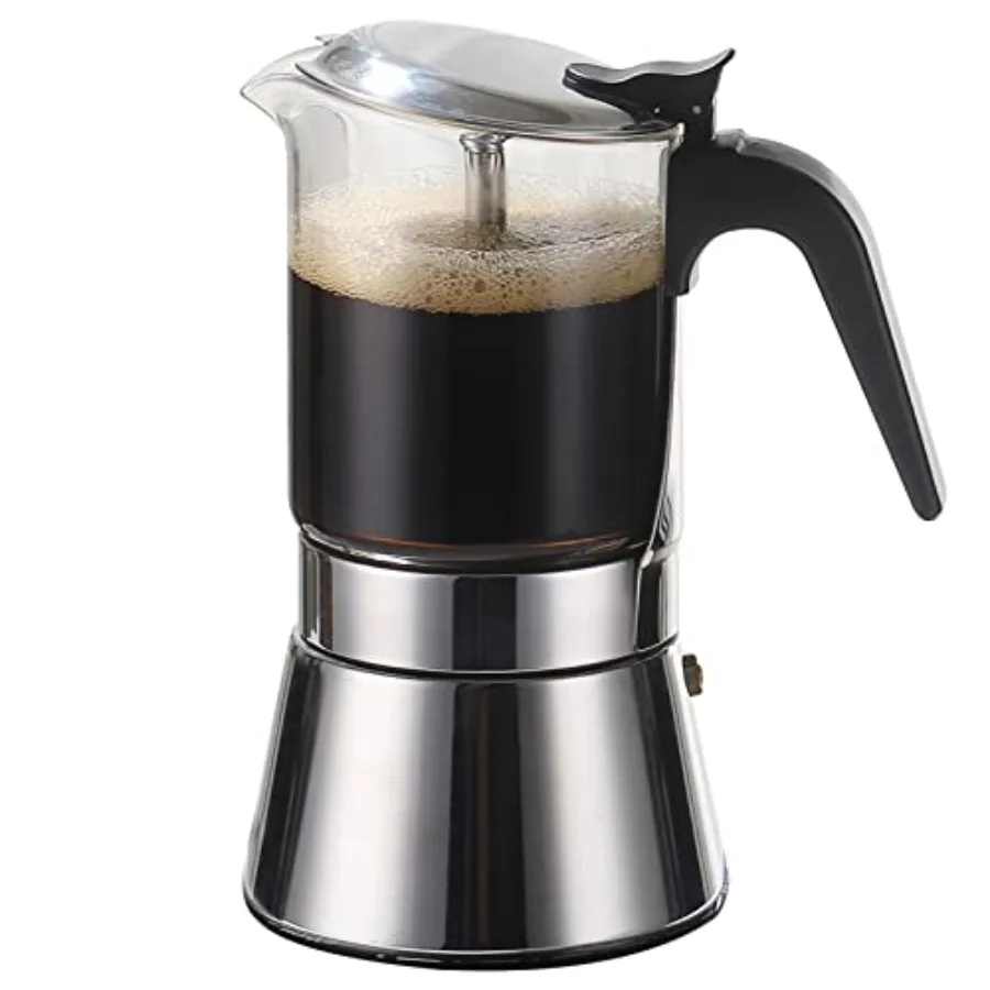

SIXAQUAE Stovetop Espresso Maker Crysta Gass-top and Stainess Stee Espresso Moka Pot Classic Italian coffee maker