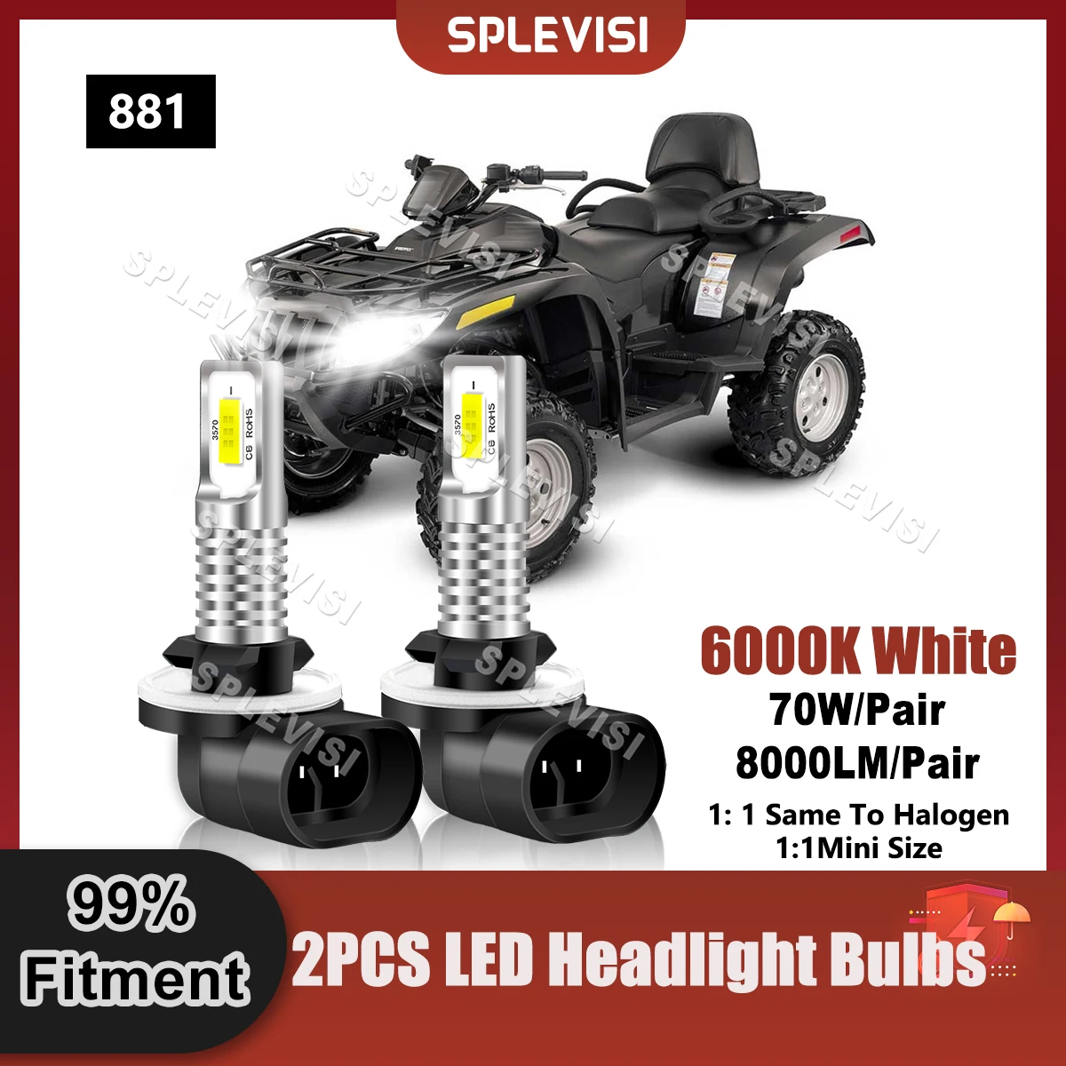 Upgrade 881 LED Headlight 9V-24V 8000LM/Pair For Arctic Cat 700 H1 EFI 4X4 AUTO 2008 2009 2010 2011 UTV Replace Light Bulbs