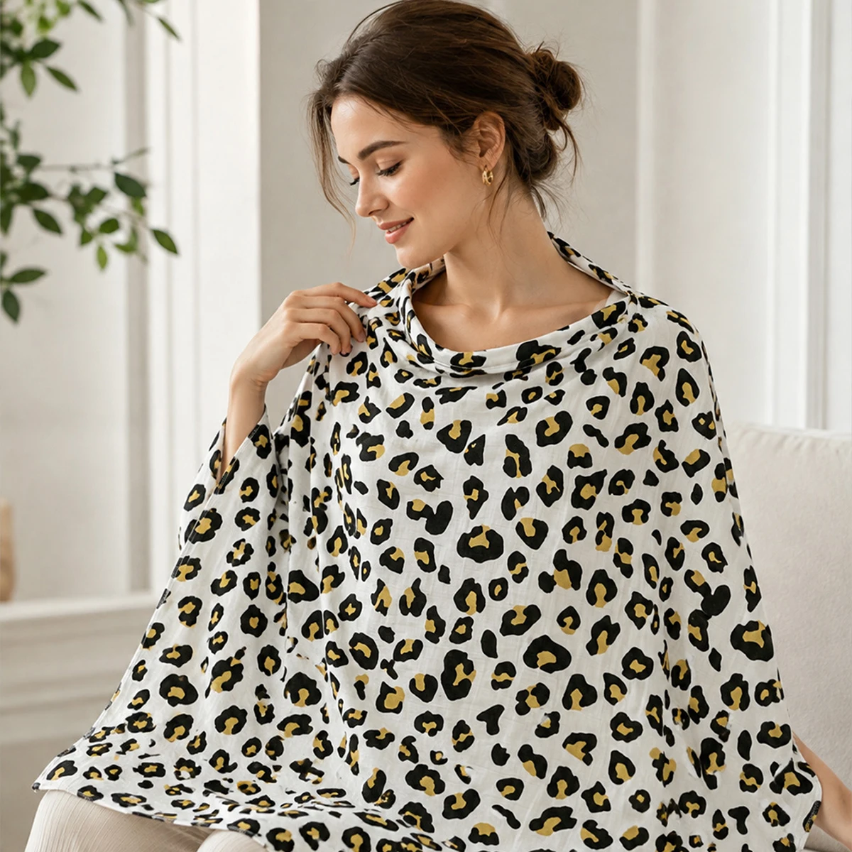 Soft Breathable All-Season Nursing Cover, Curved Neckline Breastfeeding Scarf, Stroller Sun Shade for Moms