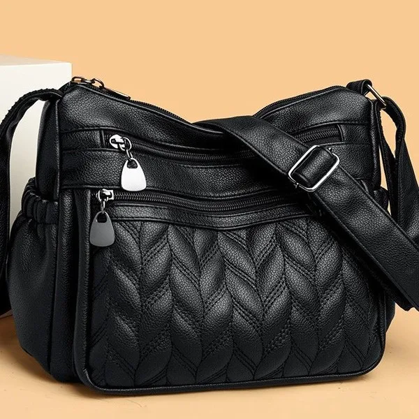 Wear-resistant PU leather checkered women shoulder bag multi-pocket large capacity commuting light diagonal span bag