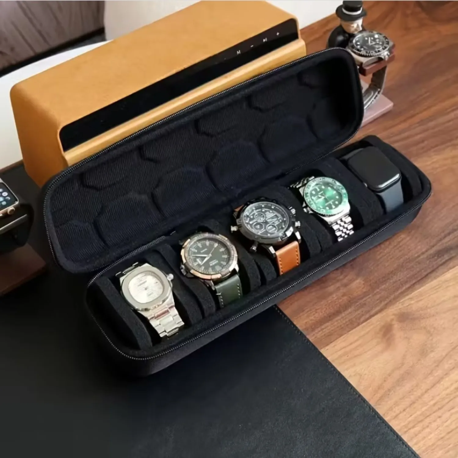 

5-slot smartwatch storage box with sponge inner tray, portable watch EVA storage bag