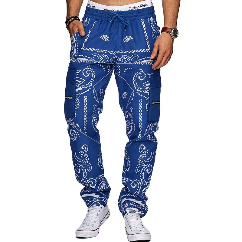 2026 Men's Casual Harlan Long Pants Multiple Pockets Sporty Wide Leg Workwear Trousers Printed Waistnut Flowers Street Style