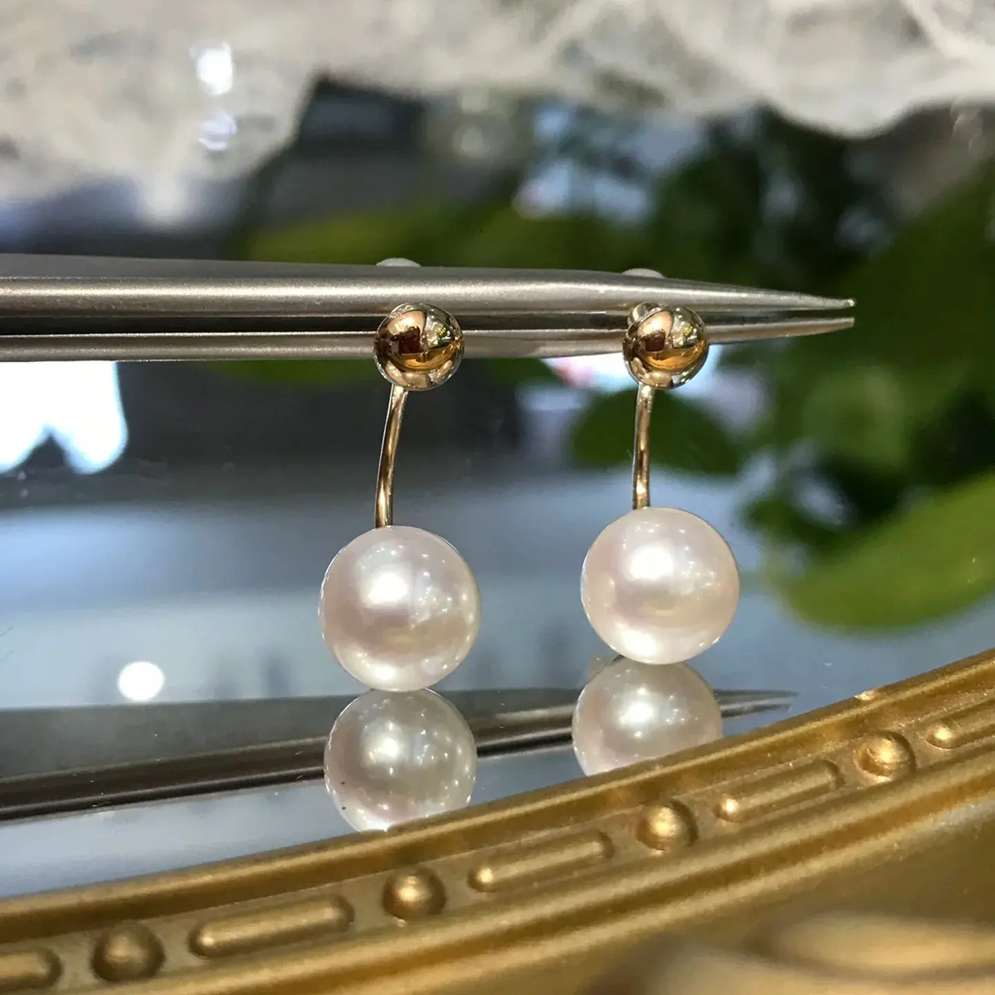 HR Fine Jewelry Solid 18K Gold Natural Japan Origi 8-8.5mm Sea Water Ocean Akoya White Pearls Stud Earrings for Women