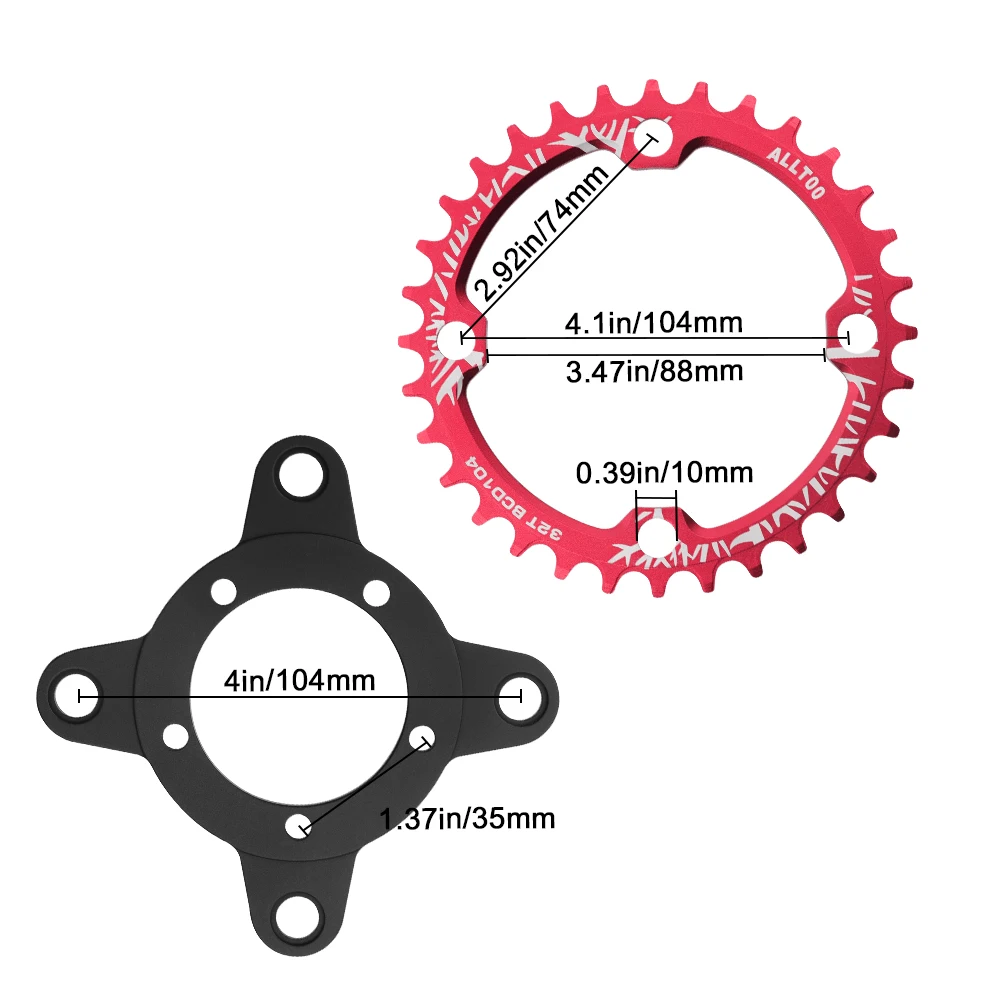 ALLTOO Bike Part Bafang 104BCD Motor 32T/34T/36T/38T Crankset Chainring Bicycle Chainwheel Round Shape Narrow Wide Single Plate view 6