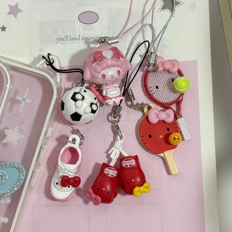 Kawaii sanrio meu doce piano chaveiro pendurado corda tênis badminton olá kitty telefone corrente pingente anti-perdido cordão saco decoração