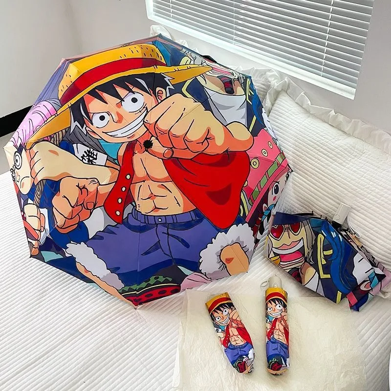 Anime One Piece Luffy Cartoon Creative Sun Umbrella Rainproof Sunproof Anti-rebound Student Automatic Rain or Shine Umbrella