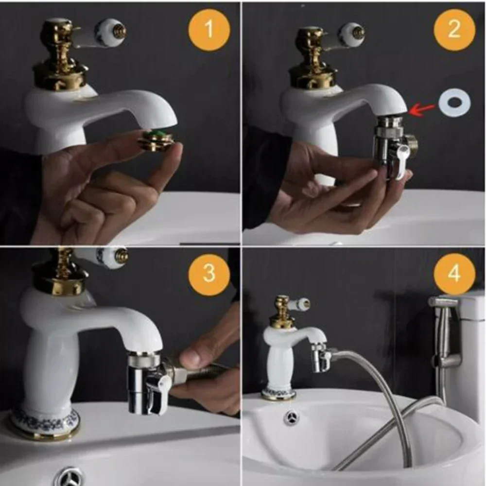 3 PCS/set 1/4-turn Valve Toilet Bathroom Brass Sink Valve Diverter Faucet Splitter Hose Adapter M22 X M24