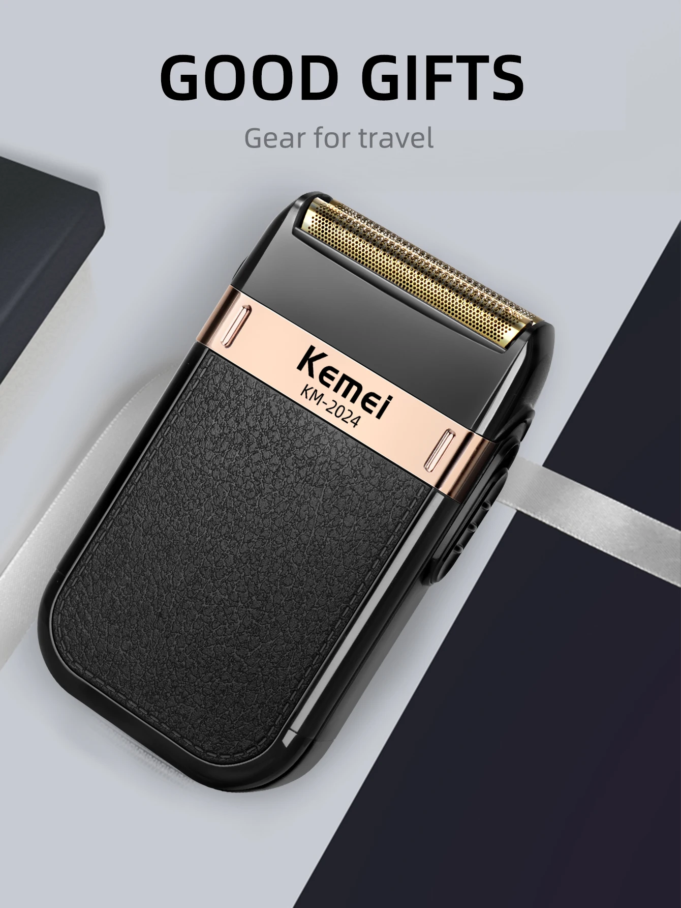 เครื่องโกนหนวดไฟฟ้า Kemei KM-2024 สำหรับผู้ชาย ใบมีดคู่แบบลูกสูบไร้สาย ชาร์จ USB เครื่องโกนหนวด เครื่องตัดแต่งขน