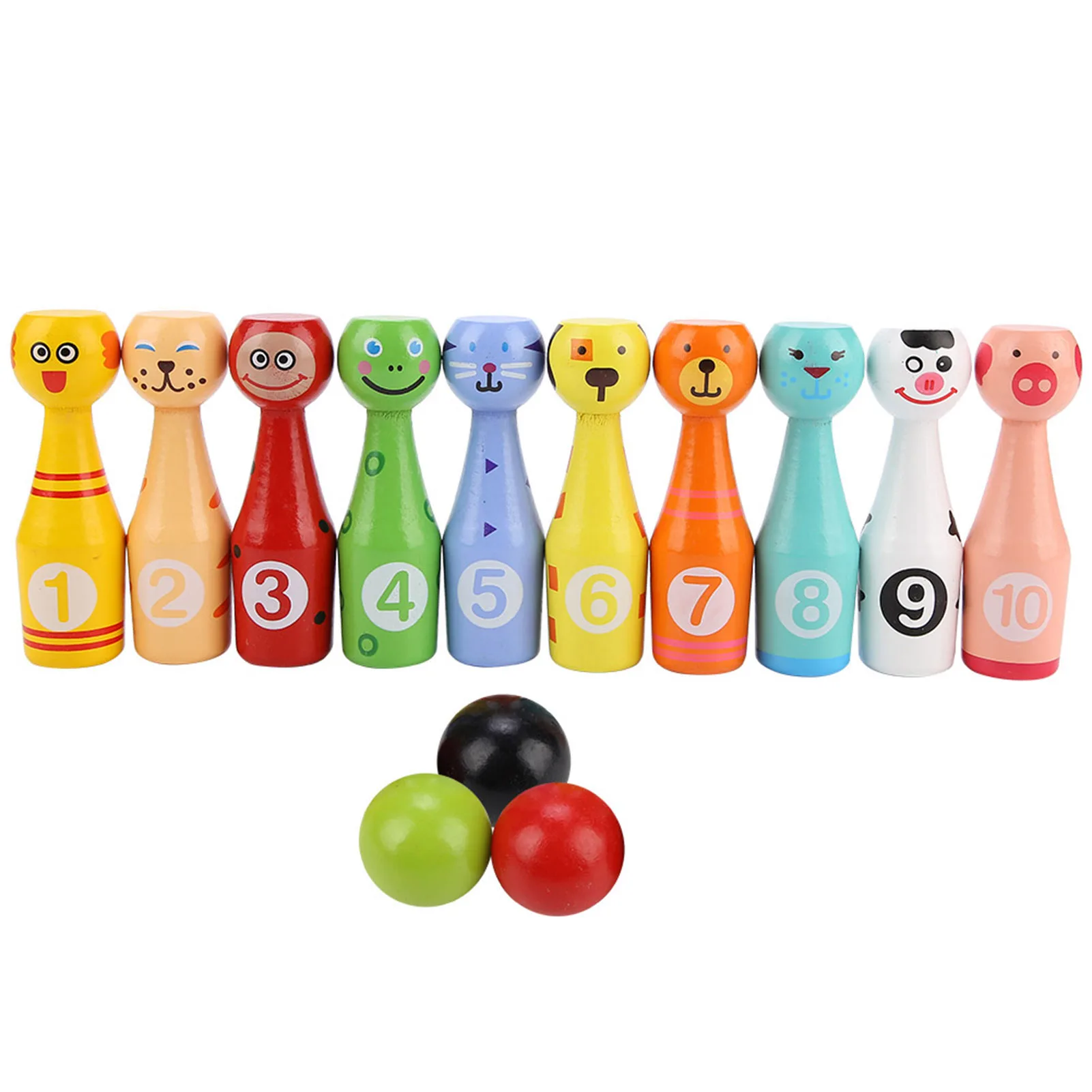 

Children Educational Animal Bowling Bottle Ball Kids Outdoor Game Wooden Toy