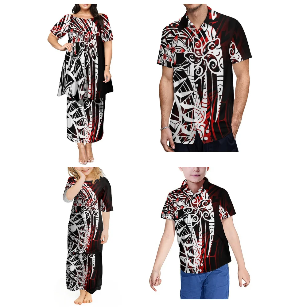 Camicia da uomo personalizzata con gonna a doppio strato allentata Puletasi a manica media con maniche a farfalla da donna polinesiana per la famiglia esente da impuestos