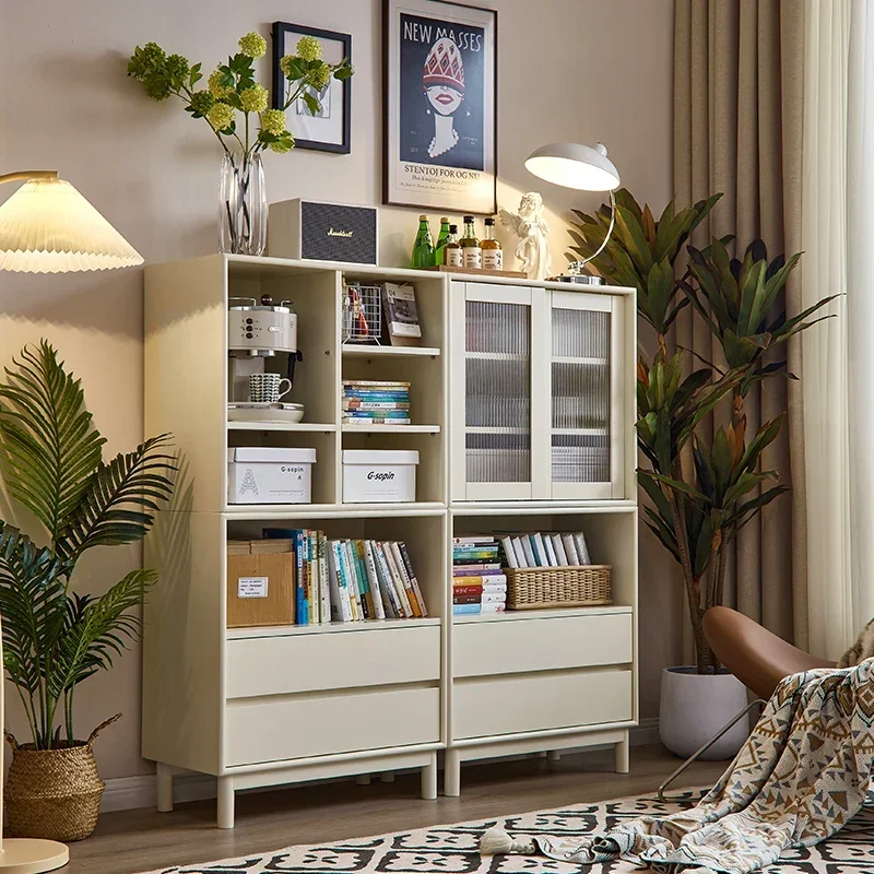Modern Solid Wood Bookshelf Combination American Glass Bookcase Floor Storage Door Display Cabinet